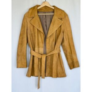 70s Vintage New England Sportswear Company Tan Suede Belted Field Jacket Medium